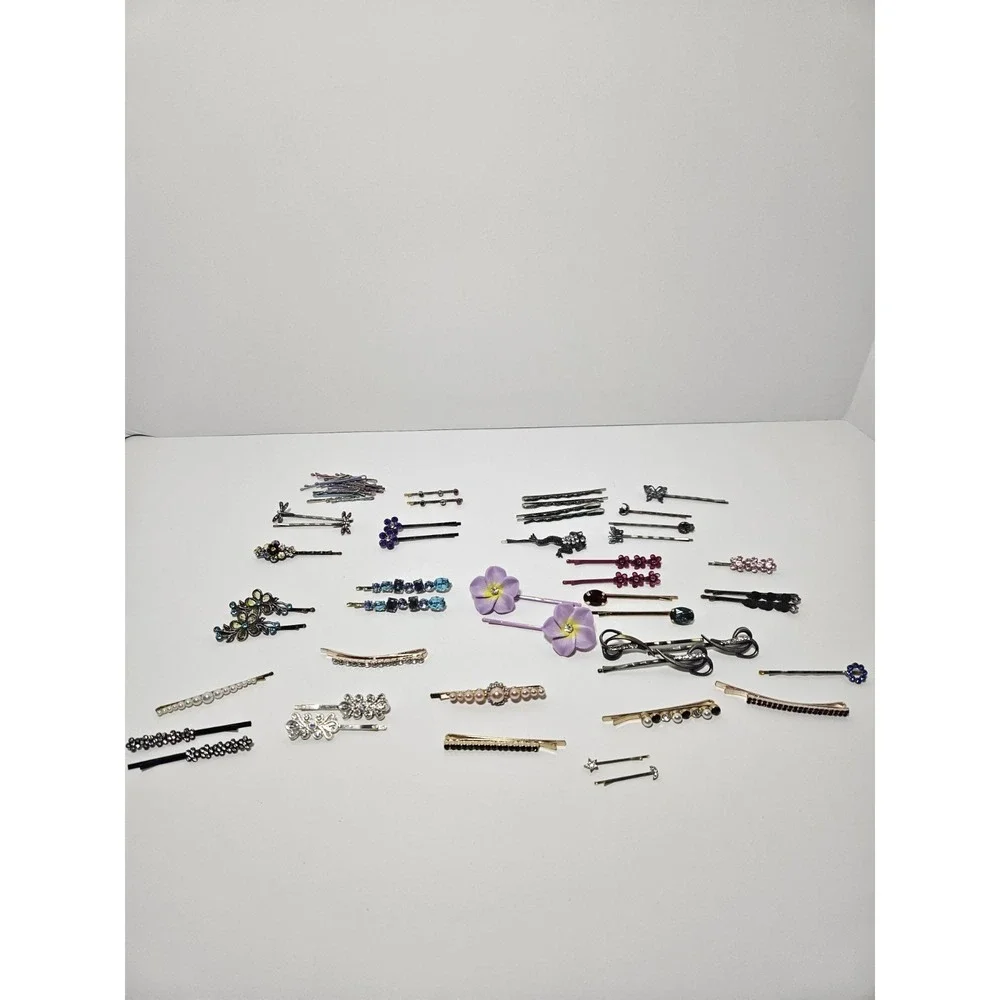 Vintage Hair Bobby Pins Lot 44pc Rhinestone Faux Pearl Crystal Flower Clips Set